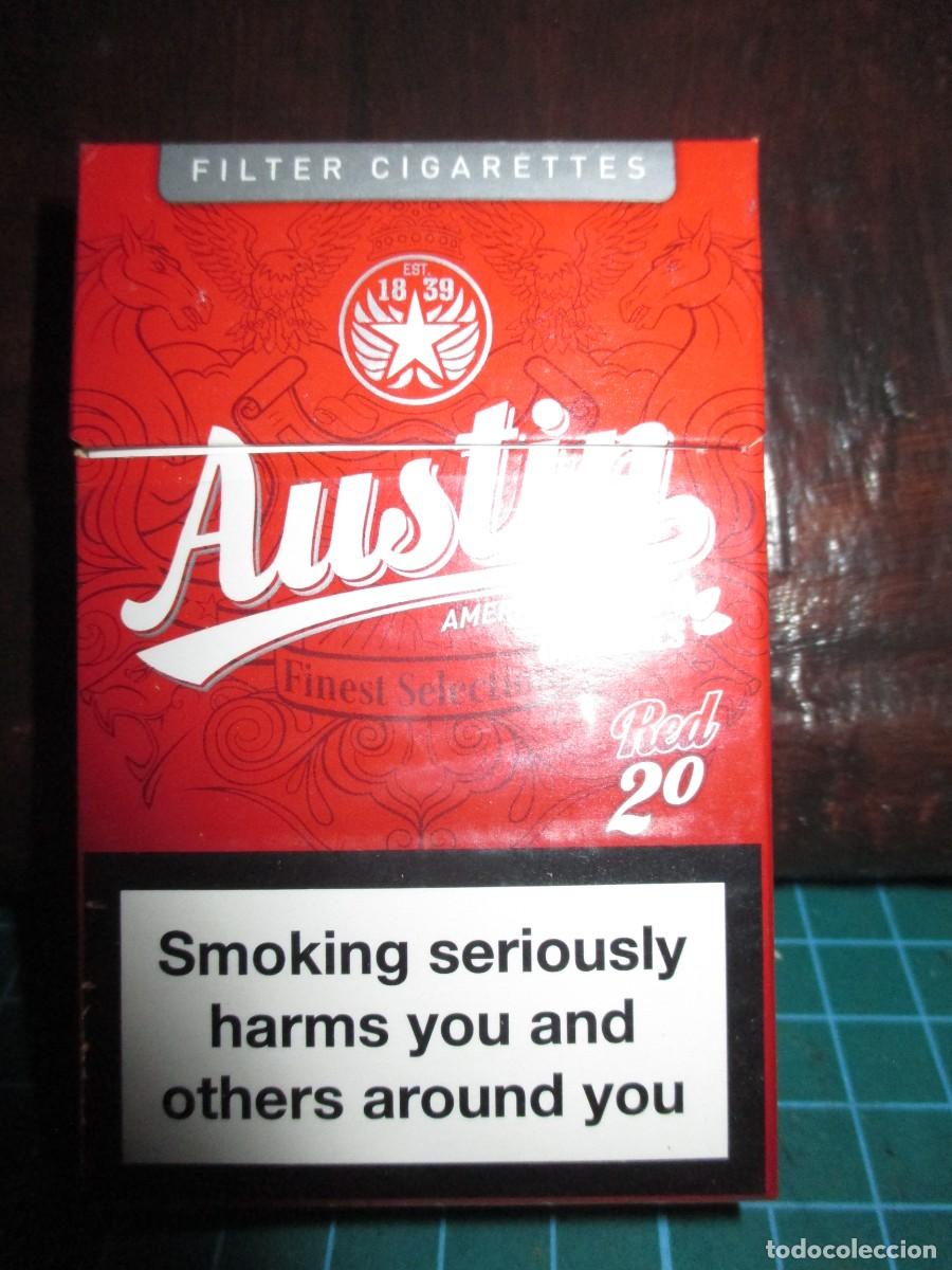 Paquetes de tabaco: 813- Cajetilla de Cigarrillos Vac&iacute;a Austin Red 20 (Coleccionismo) - Advertencias en ingl&eacute;s