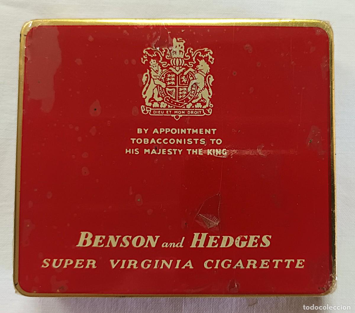 Paquetes de tabaco: ANTIGUA CAJA MET&Aacute;LICA CIGARRILLOS BENSON AND HEDGES