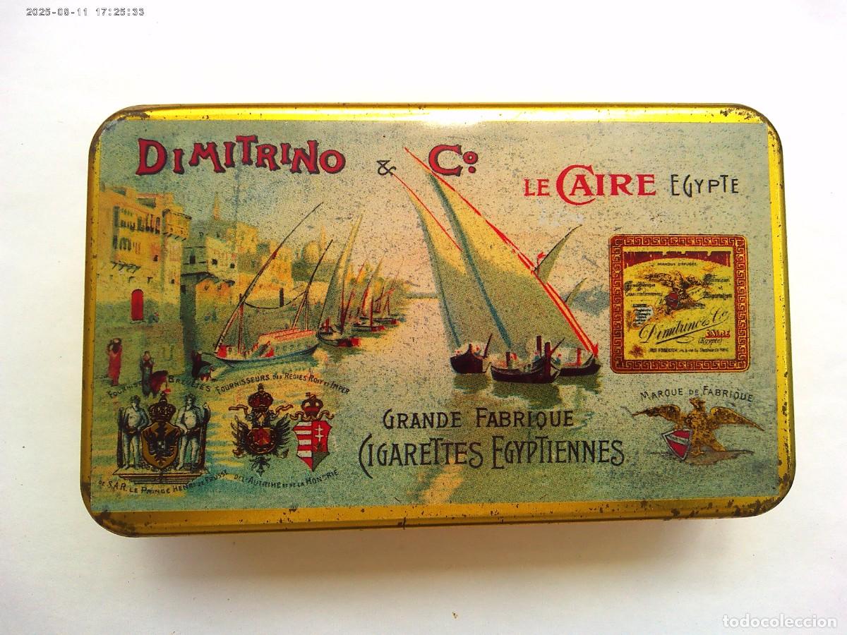 Paquetes de tabaco: ANTIGUA CAJA DE CIGARRILLOS &uml; DIMITRINO & C&ordm;. &uml; , EL CAIRO ( EGIPTO ). DE METAL A&Ntilde;OS 20