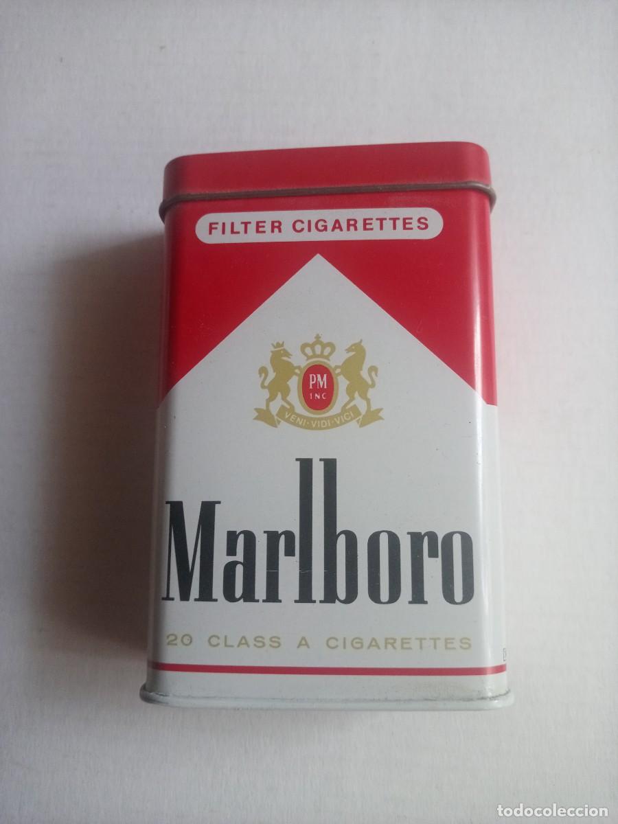 Paquetes de tabaco: Antigua lata de tabaco/cigarrillos/cigarros marca Marlboro. Vac&iacute;o.