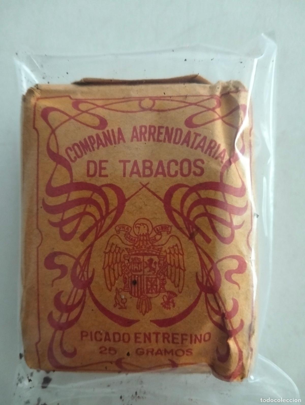 Paquetes de tabaco: PAQUETE DE TABACO, COMPA&Ntilde;IA ARRENDATARIA DE TABACOS, PICADO ENTREFINO, 25 GRAMOS