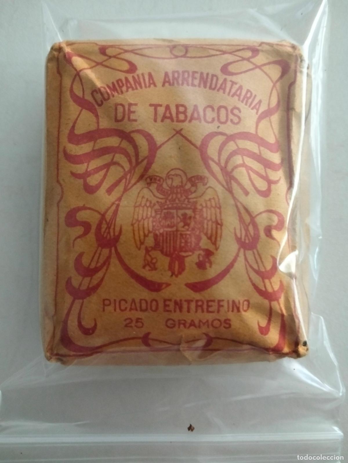 Paquetes de tabaco: PAQUETE DE TABACO, COMPA&Ntilde;IA ARRENDATARIA DE TABACOS, PICADO ENTREFINO, 25 GRAMOS