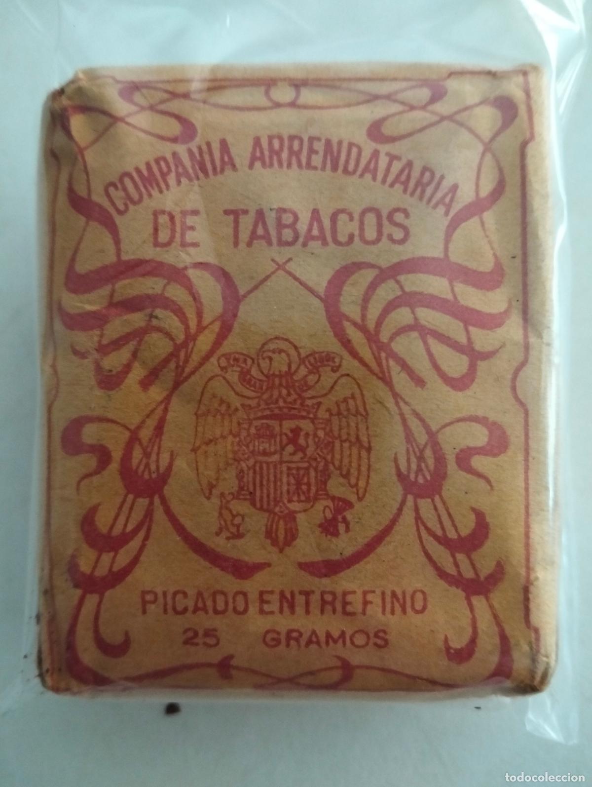 Paquetes de tabaco: PAQUETE DE TABACO, COMPA&Ntilde;IA ARRENDATARIA DE TABACOS, PICADO ENTREFINO, 25 GRAMOS