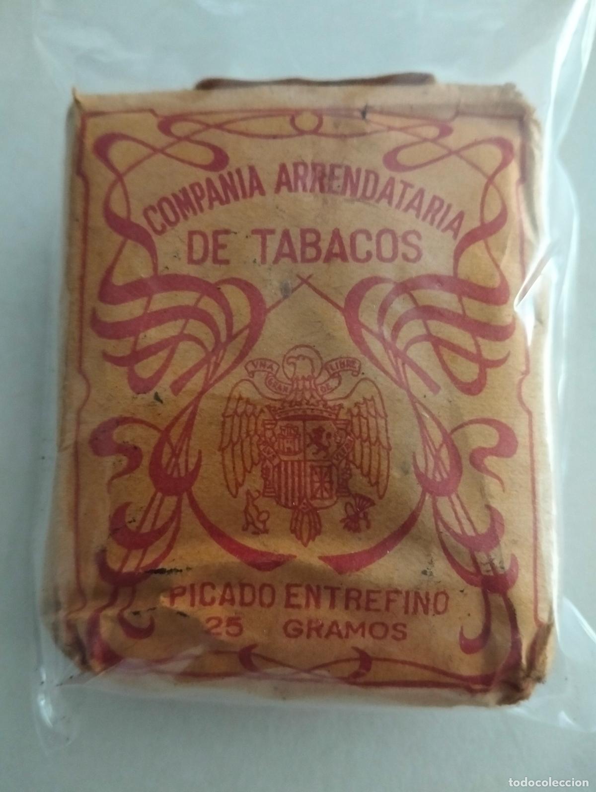Paquetes de tabaco: PAQUETE DE TABACO, COMPA&Ntilde;IA ARRENDATARIA DE TABACOS, PICADO ENTREFINO, 25 GRAMOS