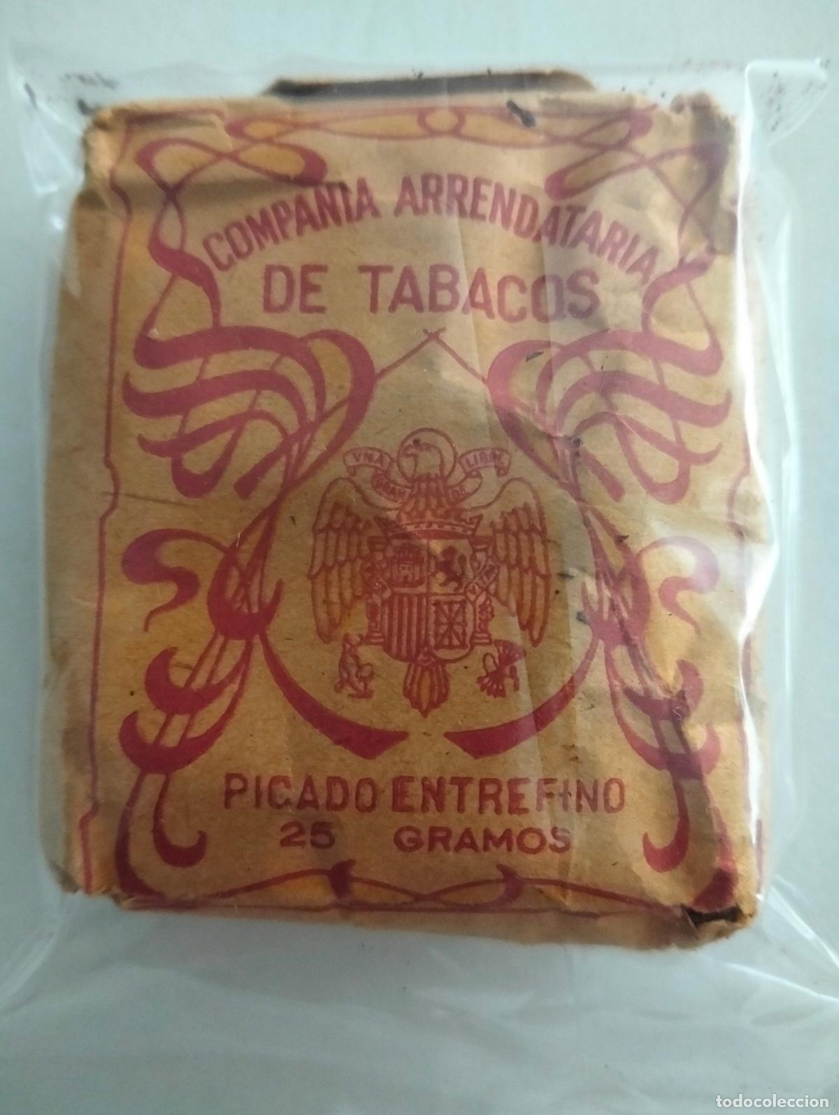 Paquetes de tabaco: PAQUETE DE TABACO, COMPA&Ntilde;IA ARRENDATARIA DE TABACOS, PICADO ENTREFINO, 25 GRAMOS