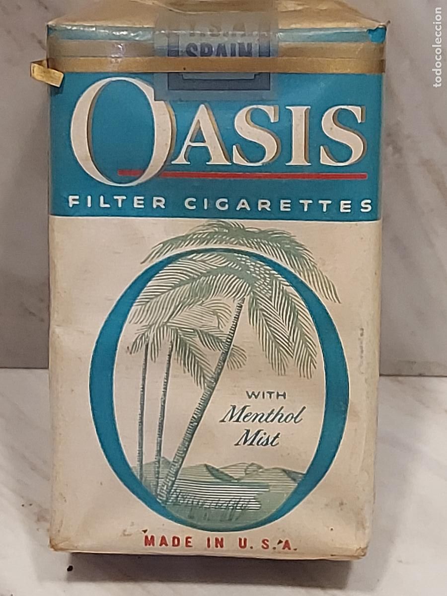 Paquetes de tabaco: OASIS | MENTHOL MIST | MADE IN U.S.A. | FILTER CIGARETTES | PRECINTADO | A&Ntilde;OS 80