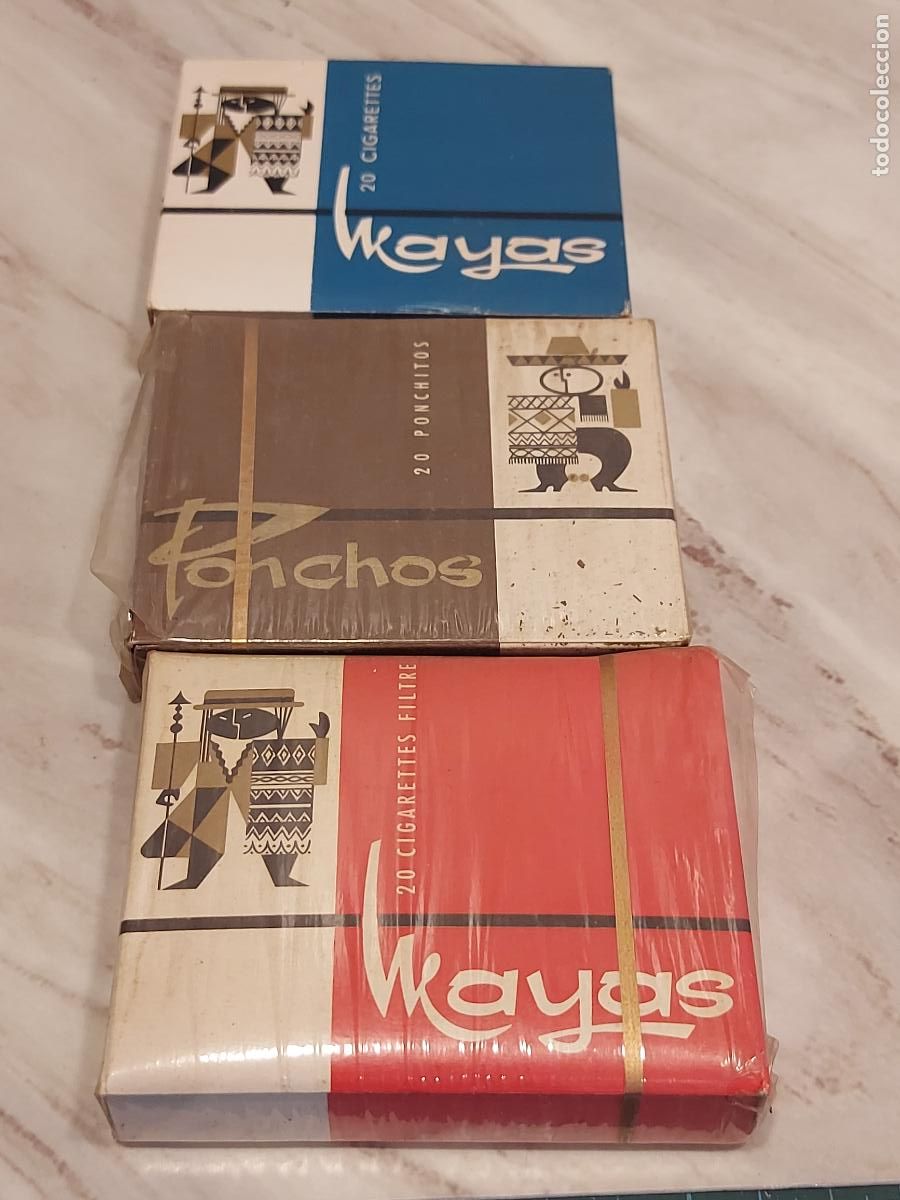 Paquetes de tabaco: LOTE 3 ANTIGUAS CAJETILLAS DE TABACO | MAYAS | PONCHOS | COMPLETAS | COLECCI&Oacute;N