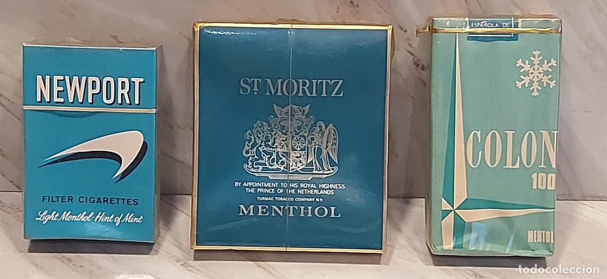 Paquetes de tabaco: LOTE 3 CAJETILLAS MENTOLADAS PRECINTADAS | ST MORITZ | NEWPORT | COLON 100