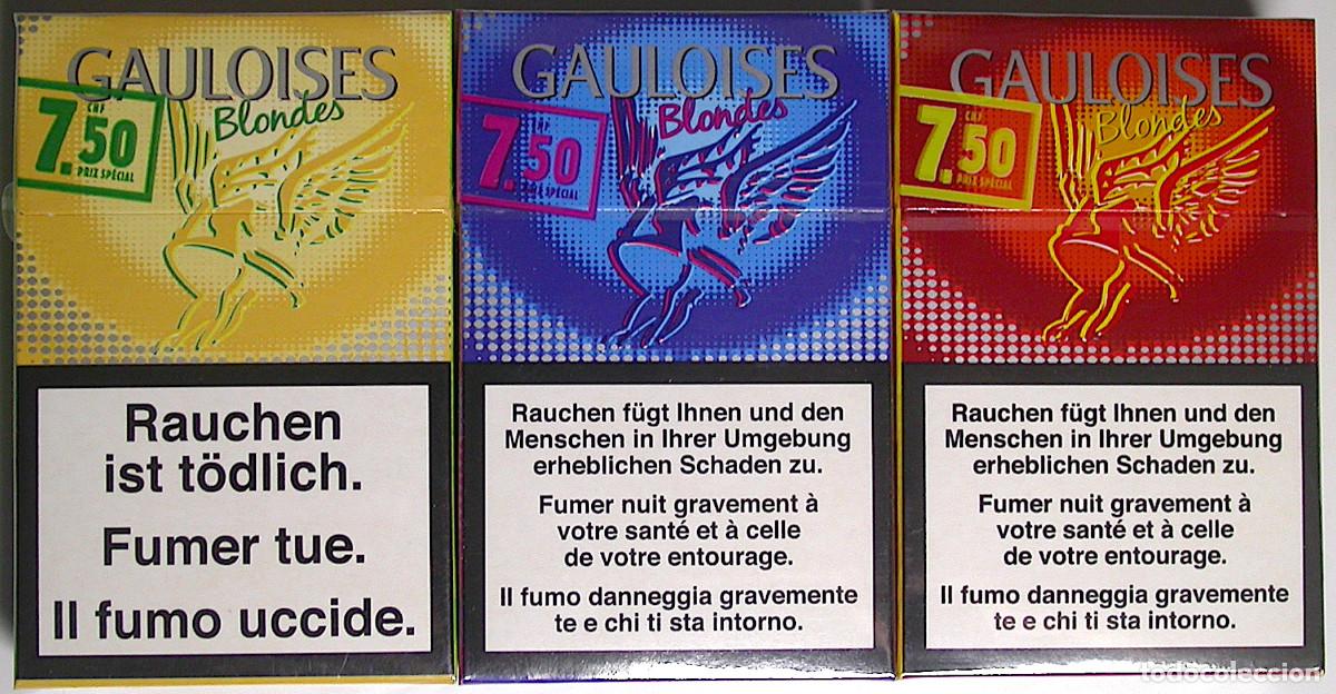 Paquetes de tabaco: Gauloises Blondes * Limited Edition * 3 unopened cigarette packs, sealed