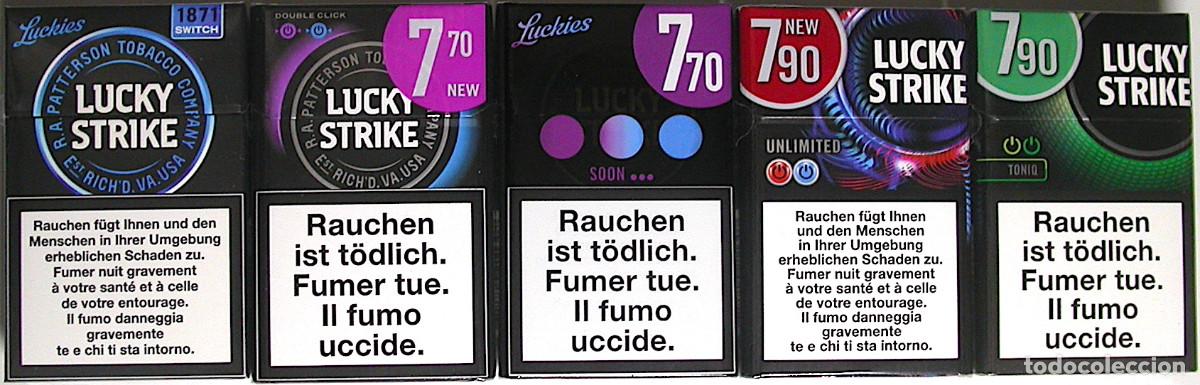 Paquetes de tabaco: Lucky Strike * 5 unopened cigarette packs, sealed