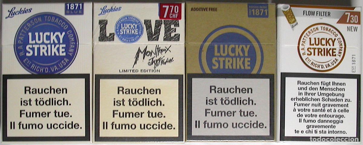 Paquetes de tabaco: Lucky Strike * 4 unopened cigarette packs, sealed