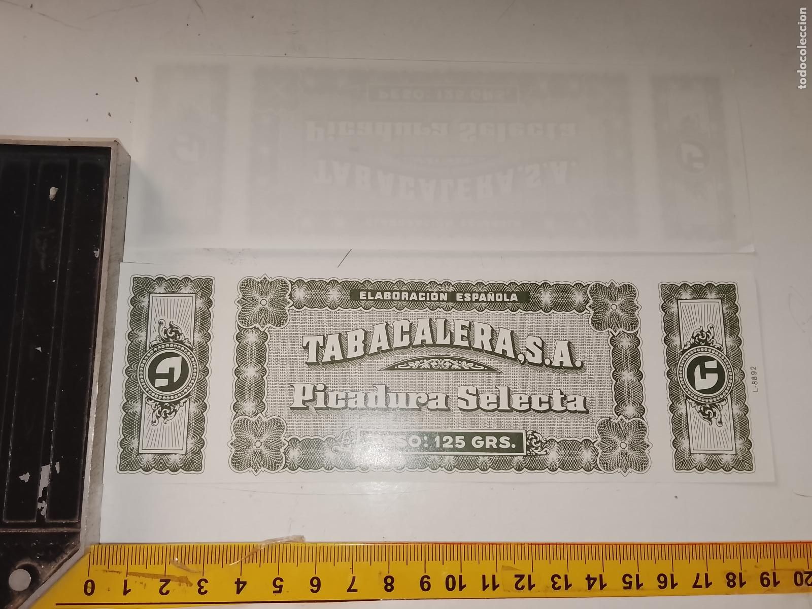 Paquetes de tabaco: ETIQUETA ESPA&Ntilde;A TABACALERA S.A. PICADURA SELECTA . GRAN TAMA&Ntilde;O . PERFECTO ESTADO TABACO PUROS FUMAR