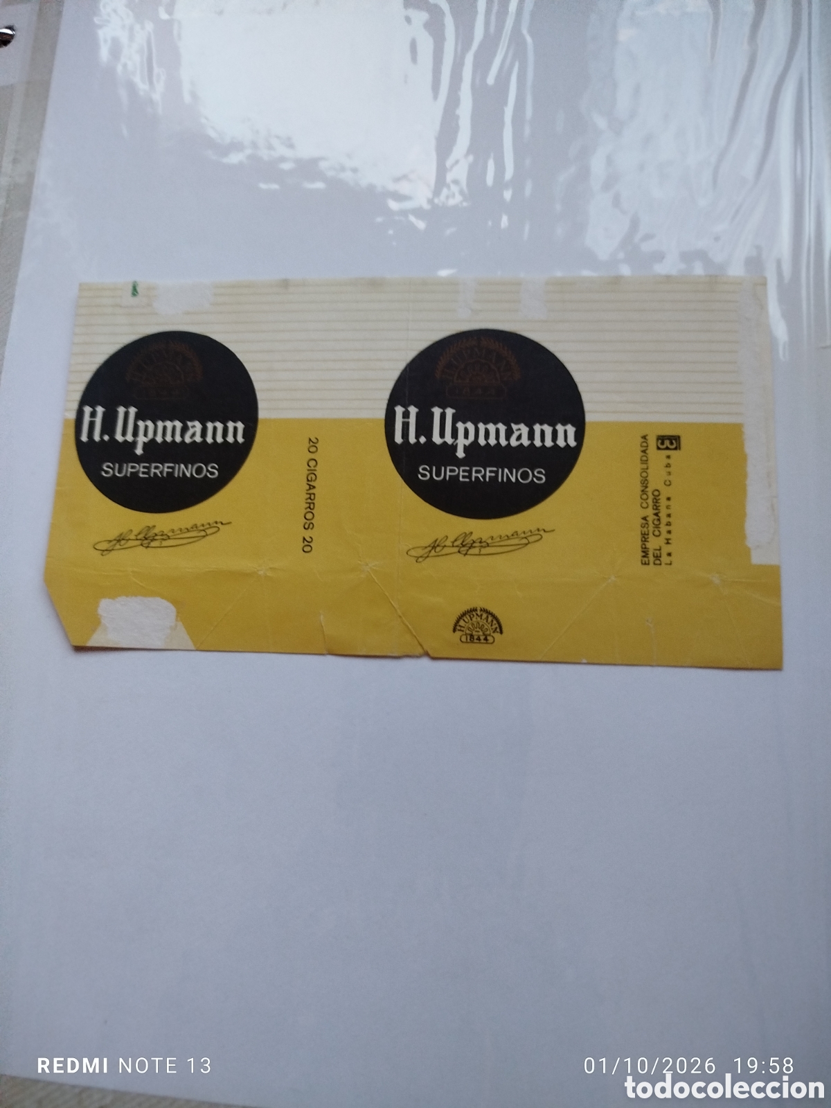Paquetes de tabaco: antiguo paquete tabaco vacio en plancha H.Upmann