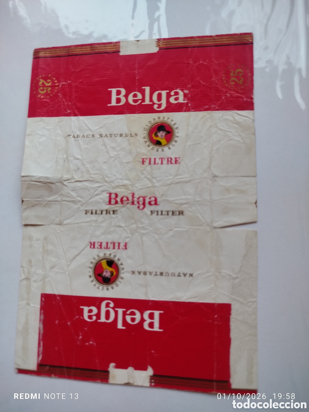 Paquetes de tabaco: antiguo paquete tabaco vacio en plancha Belga