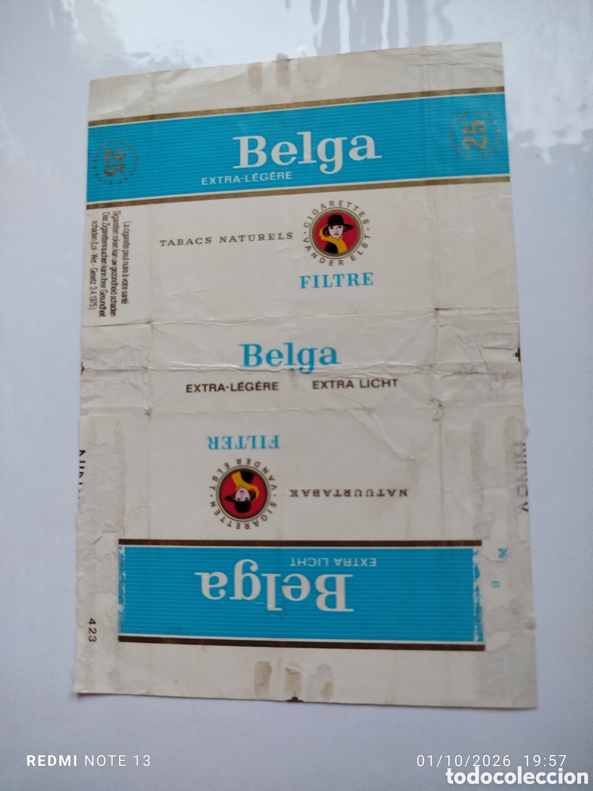 Paquetes de tabaco: antiguo paquete tabaco vacio en plancha Belga