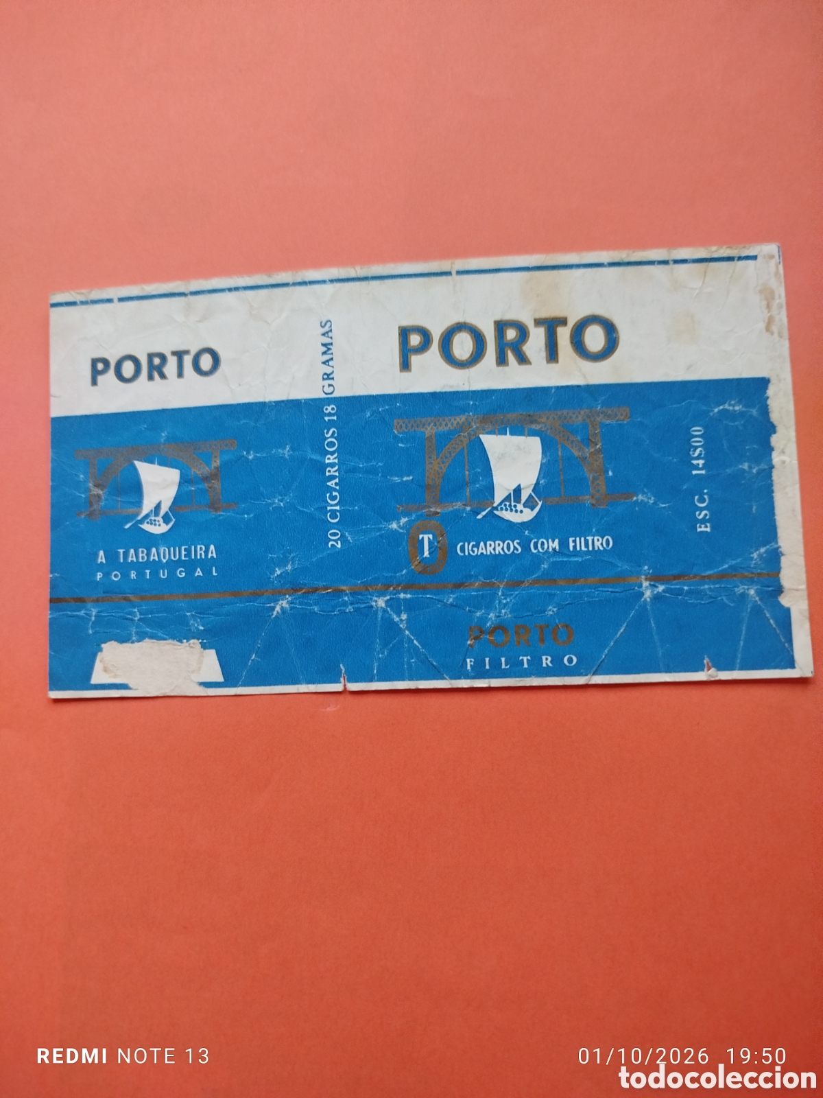 Paquetes de tabaco: antiguo paquete tabaco vacio en plancha ,PORTO. EN VERTICAL