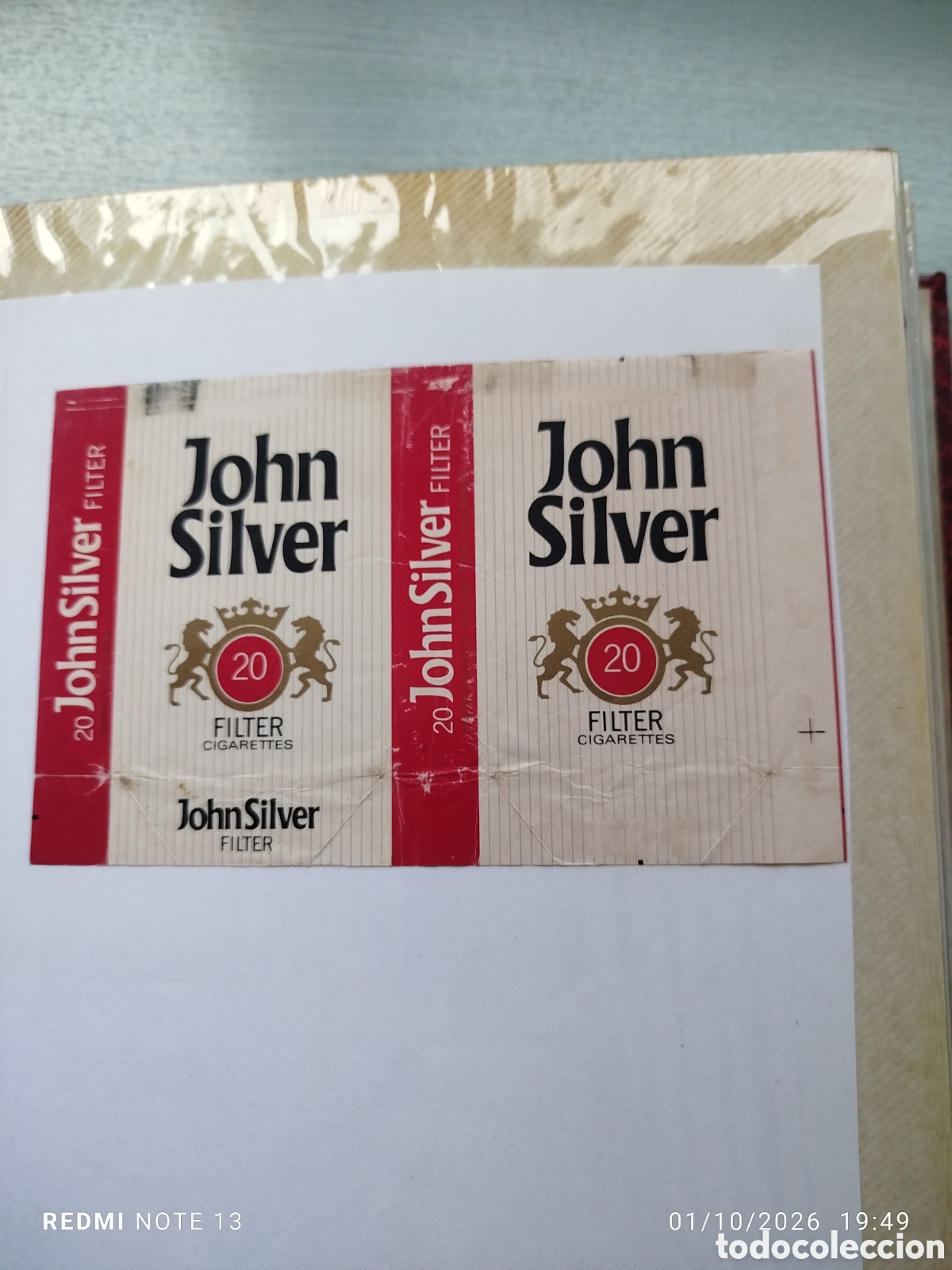 Paquetes de tabaco: antiguo paquete tabaco vacio en plancha ,Jonhn Silver