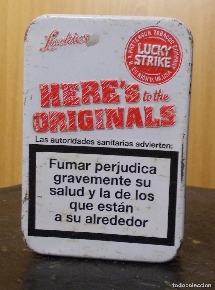 Paquetes de tabaco: Caja met&aacute;lica Lucky Strike pitillera lata tabaco publicidad Luckies cigarrillos tabaquismo retro