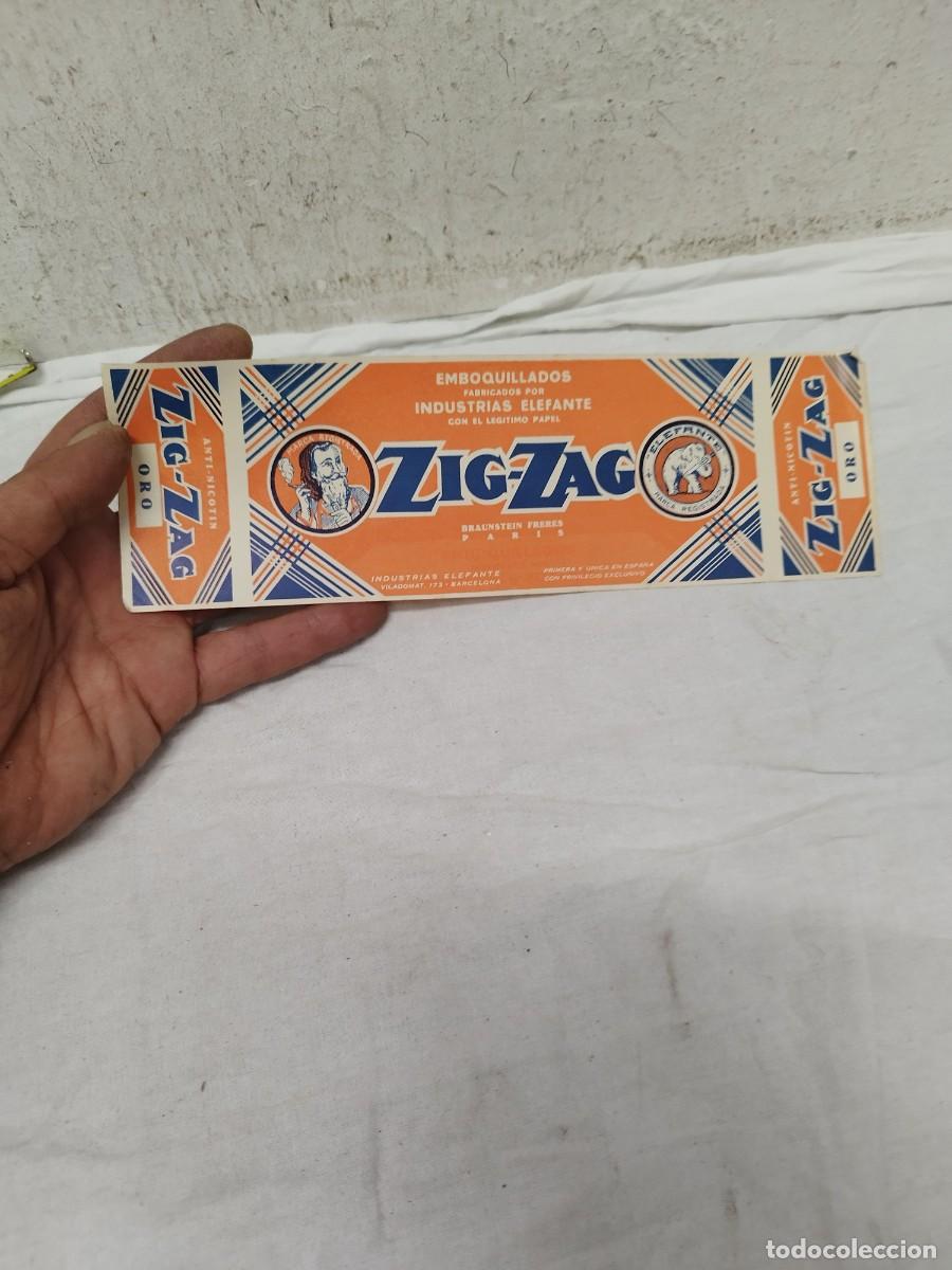 Paquetes de tabaco: Antigua etiqueta de emboquillados ZIG-ZAG. Ind, Elefante Pris, Barcelona. Cigarros, paquete tabaco.