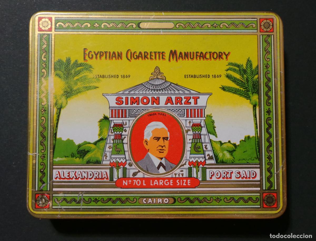 Paquetes de tabaco: CAJA DE HOJALATA DE CIGARRILLOS SIMON ARZT N&ordm; 70 L LARGE SIZE, CON CIGARRILLOS INTERIOR. PAQUETE