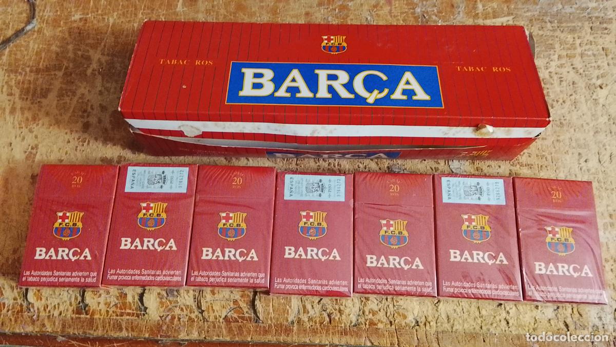 Paquetes de tabaco: 7 Paquetes tabaco Cigarrillos Bar&ccedil;a + caja Grana cajetillas Precintadas futbol FC Barcelona f&uacute;tbol