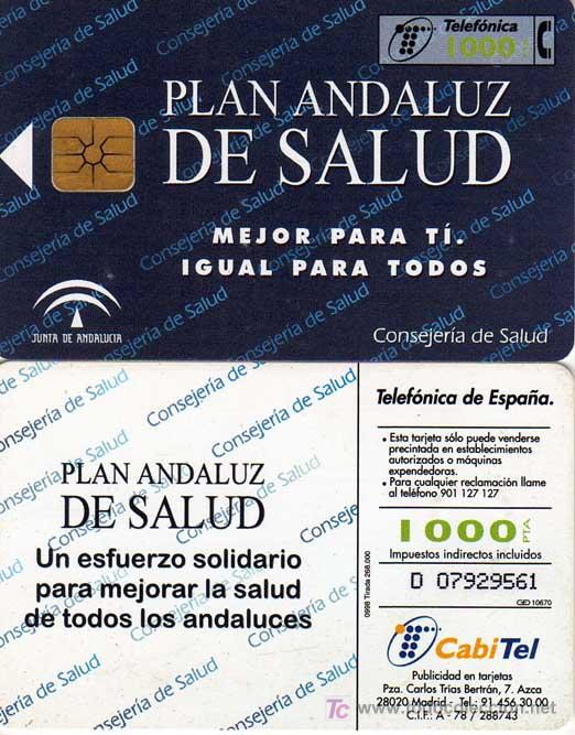 Tarjetas telef&oacute;nicas de colecci&oacute;n: TT USADA: 1998-09 PLAN ANDALUZ DE SALUD - Foto 1
