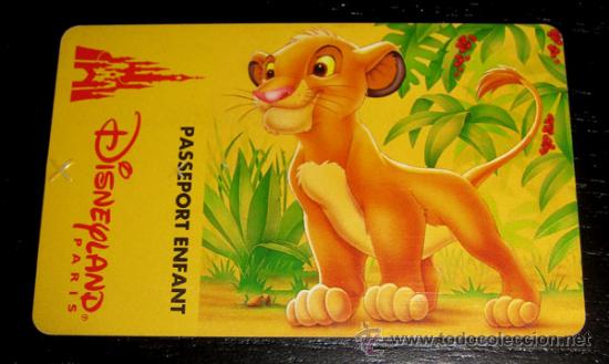 Tarjetas telef&oacute;nicas de colecci&oacute;n: TARJETA DE ENTRADA A  EURO DISNEYLAND PARIS PASSEPORT  ENFANT - EL REY LEON