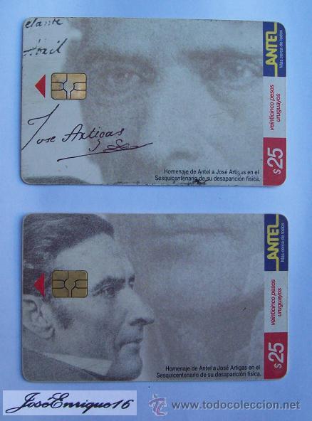 Carte telefoniche di collezione: HOMENAJE A JOSE ARTIGAS, PROCER DEL PUEBLO ORIENTAL. DOS TARJETAS ANTEL URUGUAY