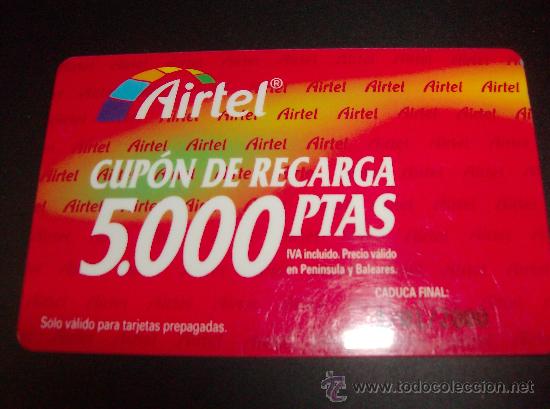 Tarjetas telef&oacute;nicas de colecci&oacute;n: CUPON RECARGA 5000 PESETAS, IVA INCLUIDO, CADUCIDAD FINAL 1-01-2000