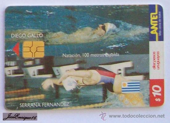 Cartes T&eacute;l&eacute;phoniques de collection: TC 135a NATACION - Olympians - Olympiens. ANTEL. SERRANA FERNANDEZ - SWIMMING - NATATION, URUGUAY