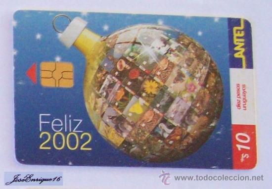 Cartes T&eacute;l&eacute;phoniques de collection: TC 214a FELIZ A&Ntilde;O 2002. BONNE ANNEE. HAPPY YEAR. ANTEL, URUGUAY