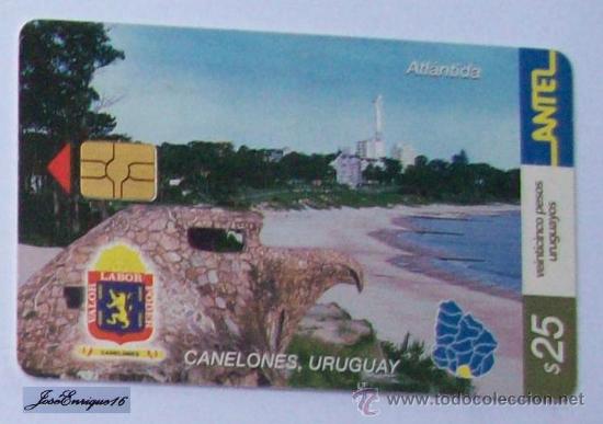 Collection telephone cards: TC 267a ATLANTICA, CANELONES, URUGUAY. MONUMENTO AL AGUILA. PARADOR TAJES RIO SANTA LUCIA. ANTEL