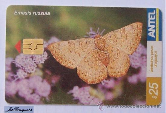 Cartes T&eacute;l&eacute;phoniques de collection: TC 287a Butterfly, MARIPOSA. EMESIS RUSSULA. ANTEL, URUGUAY.