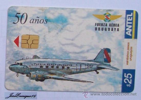 Cart&otilde;es de telefone de cole&ccedil;&atilde;o: TC 308a 50 A&Ntilde;OS FUERZA AEREA - AIR FORCE 50 YEARS - URUGUAY 2003 . ANTEL - DOUGLAS C - 47 SKYTRAIN