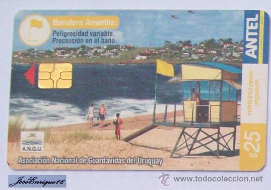 Carte telefoniche di collezione: TC 313a VERANO SEGURO 2003 - SAFE &Eacute;T&Eacute; - SUMMER - BANDERA AMARILLA, YELLOW FLAG, Drapeau jaune. URUGU