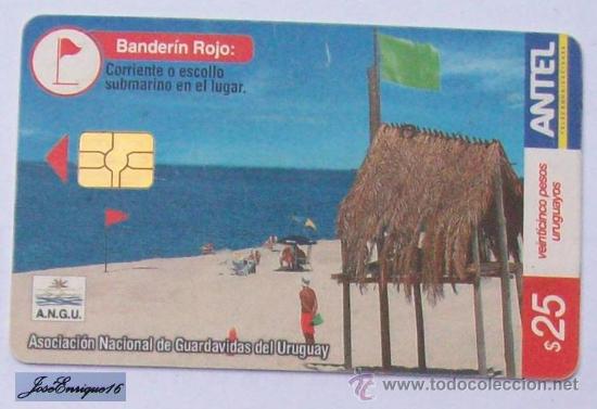 Carte telefoniche di collezione: TC 314a VERANO SEGURO 2003 - SAFE &Eacute;T&Eacute; - SUMMER - BANDERIN ROJO, Drapeau rouge, Red flag. URUGUAY, AN
