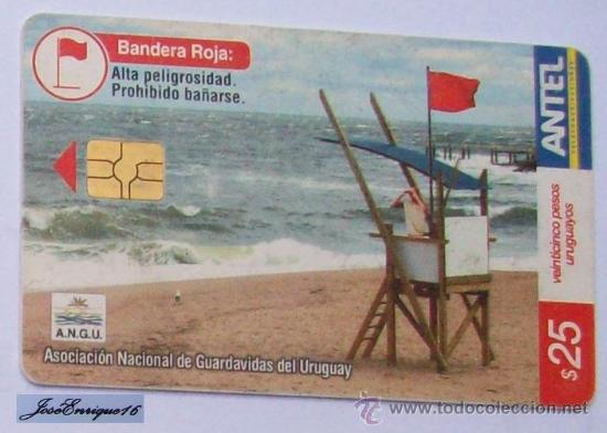 Carte telefoniche di collezione: TC 315a VERANO SEGURO 2003 - SAFE &Eacute;T&Eacute; - SUMMER - BANDERA ROJA, RED FLAG. URUGUAY, ANTEL.