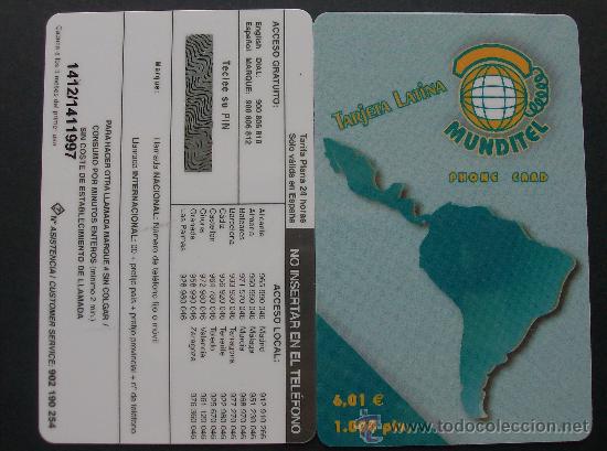 Collection telephone cards: TARJETA TELEFONO PREPAGO NUEVA SIN USAR, MUNDITEL  1000 PESETAS LATINA