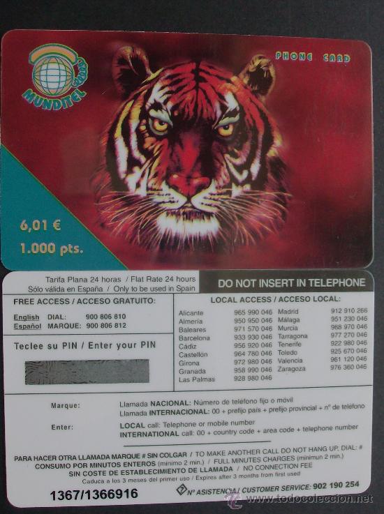 Collection telephone cards: TARJETA TELEFONO PREPAGO NUEVA SIN USAR, MUNDITEL  1000 PESETAS