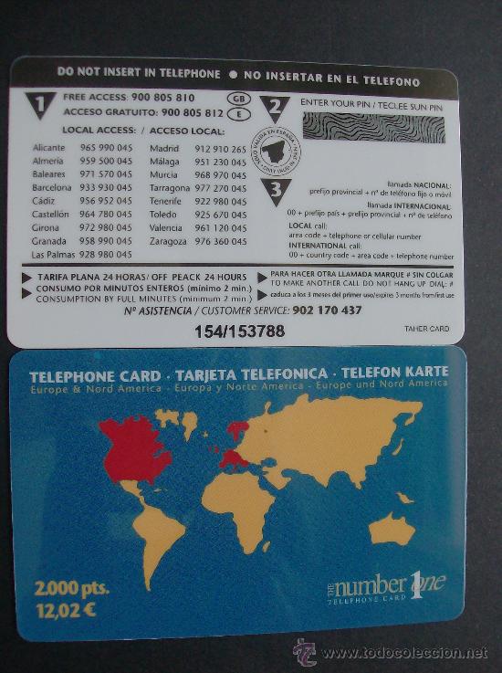 Collection telephone cards: TARJETA TELEFONO PREPAGO NUEVA SIN USAR, NUMBER  ONE  2000 PESETAS