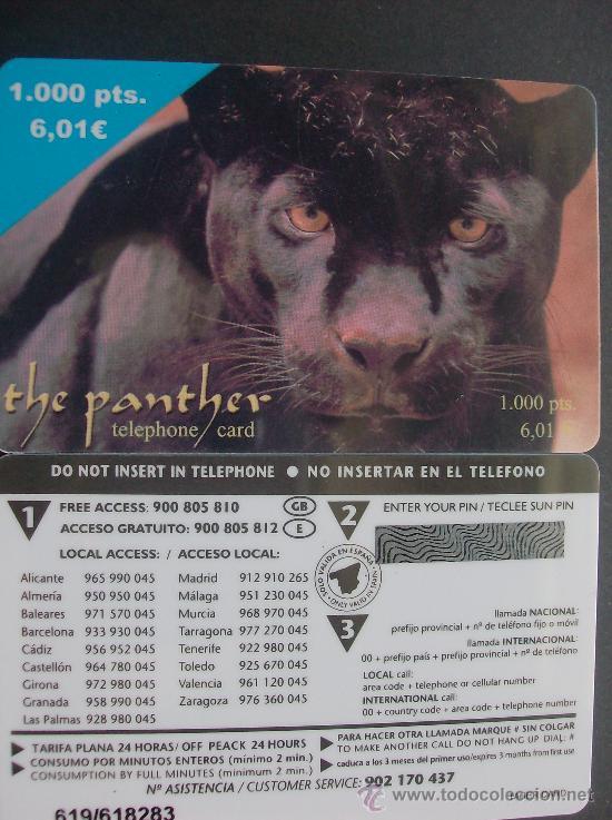 Collection telephone cards: TARJETA TELEFONO PREPAGO NUEVA SIN USAR, THE PANTHER  ONE  1000 PESETAS