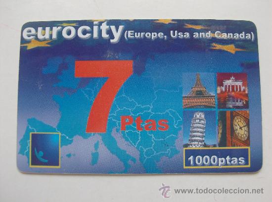 Collection telephone cards: TARJETA TELEFONO PREPAGO USADA,  EUROCITY  1000 PESETAS