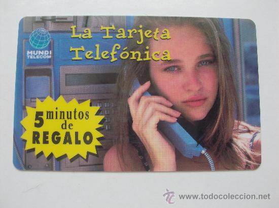 Collection telephone cards: TARJETA TELEFONO PREPAGO USADA,  MUNDI TELEOM  5 MINUTOS DE REGALO