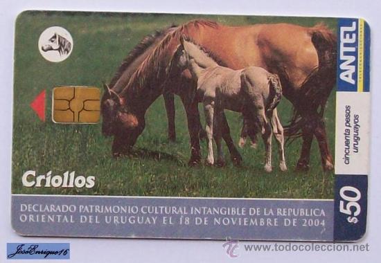 Cartes T&eacute;l&eacute;phoniques de collection: TC 385a URUGUAY. CABALLOS CRIOLLOS, PATRIMONIO CULTURAL. Creole horses, CULTURAL HERITAGE.chevaux cr