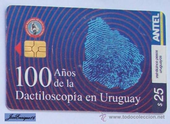 Cartes T&eacute;l&eacute;phoniques de collection: TC 392a 100 A&Ntilde;OS DACTILOSCOPIA. 100 empreintes digitales ANS.100 YEARS fingerprints. URUGUAY, ANTEL.