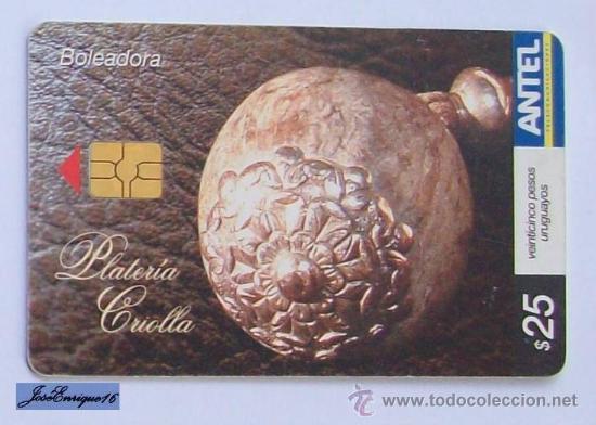 Cartes T&eacute;l&eacute;phoniques de collection: TC 396a URUGUAY - PLATERIA CRIOLLA - D&eacute;m&eacute;nagement - Moving out.  BOLEADORA - ANTEL
