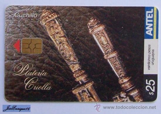 Cartes T&eacute;l&eacute;phoniques de collection: TC 398a URUGUAY - PLATERIA CRIOLLA - D&eacute;m&eacute;nagement - Moving out. CUCHILLO - COUTEAU - Knife - ANTEL.