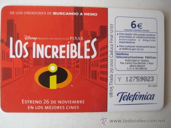 Tarjetas telef&oacute;nicas de colecci&oacute;n: LOS INCREIBLES. TELEFONICA. 2006. ENVIO  GRATIS&iexcl;&iexcl;&iexcl; - Foto 2