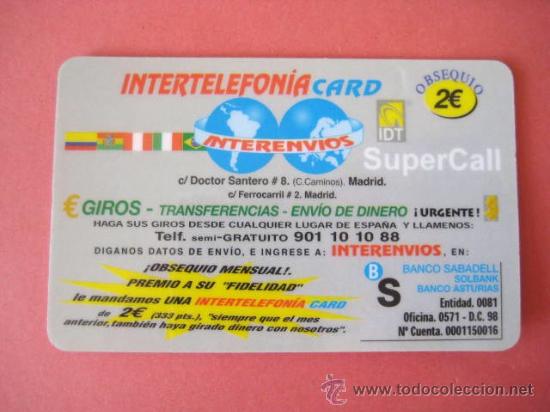 Cart&otilde;es de telefone de cole&ccedil;&atilde;o: TARJETA TELEFONICA. INTERTELEFONIA. USADA. ENVIO GRATIS&iexcl;&iexcl;&iexcl;