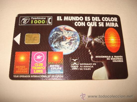Collection telephone cards: TARJETA TELEFONICA 1000 PTA EL MUNDO ES DEL COLOR CON QUE SE MIRA